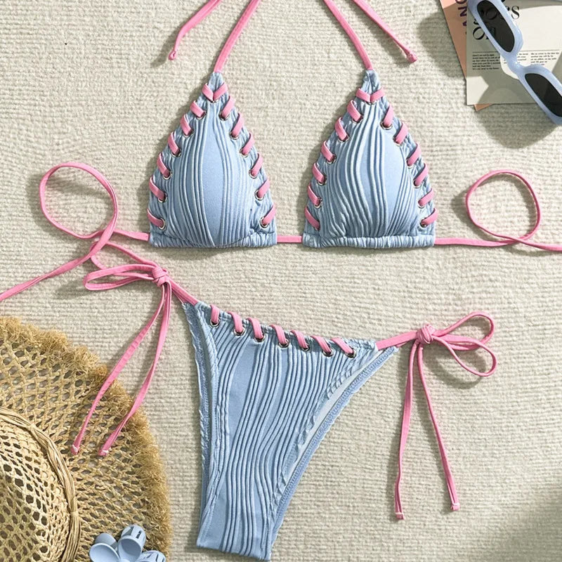 Kostium kąpielowy bikini z ozdobnymi sznureczkami Caelum