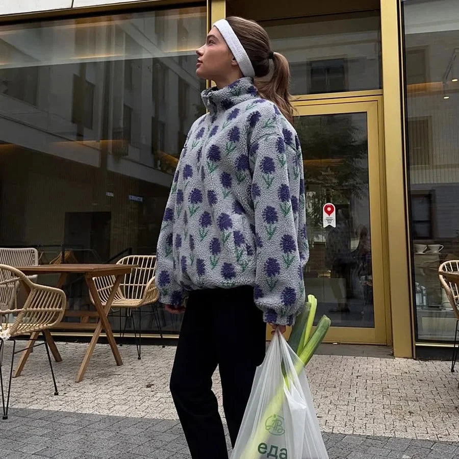 Polarowa modna bluza w kwiaty Libra