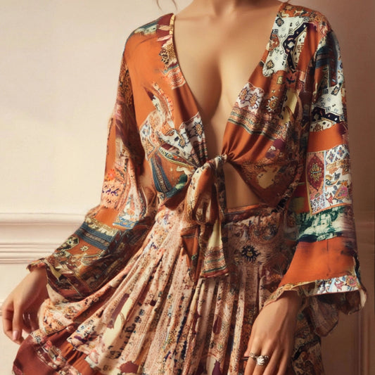 Krótkie kimono plażowe z szerokimi rękawami Lyra-lorana.pl